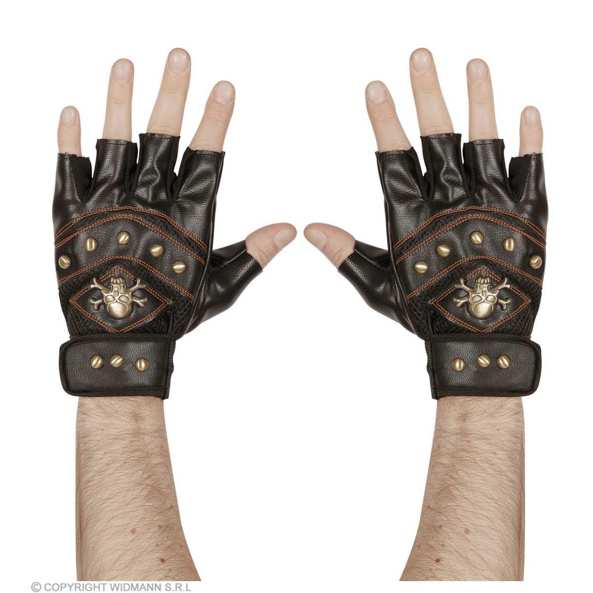 Guanti Corti Neri con Teschi Senza Dita |Widmann