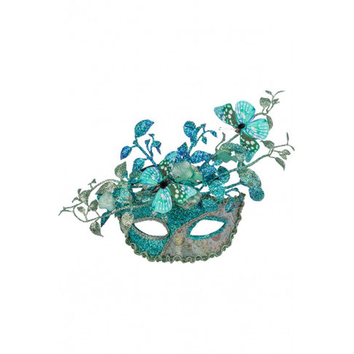 Maschera Viso PVC Azzurra con Farfalle e Fiori Glitter |Carnival Toys