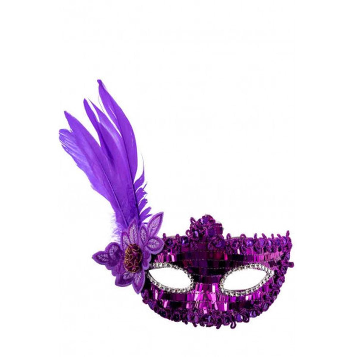 Maschera Viso PVC Viola con Paillettes e Piume |Carnival Toys