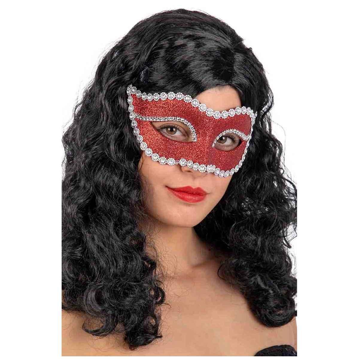 Maschera Viso PVC Rossa con Glitter e Strass |Carnival Toys