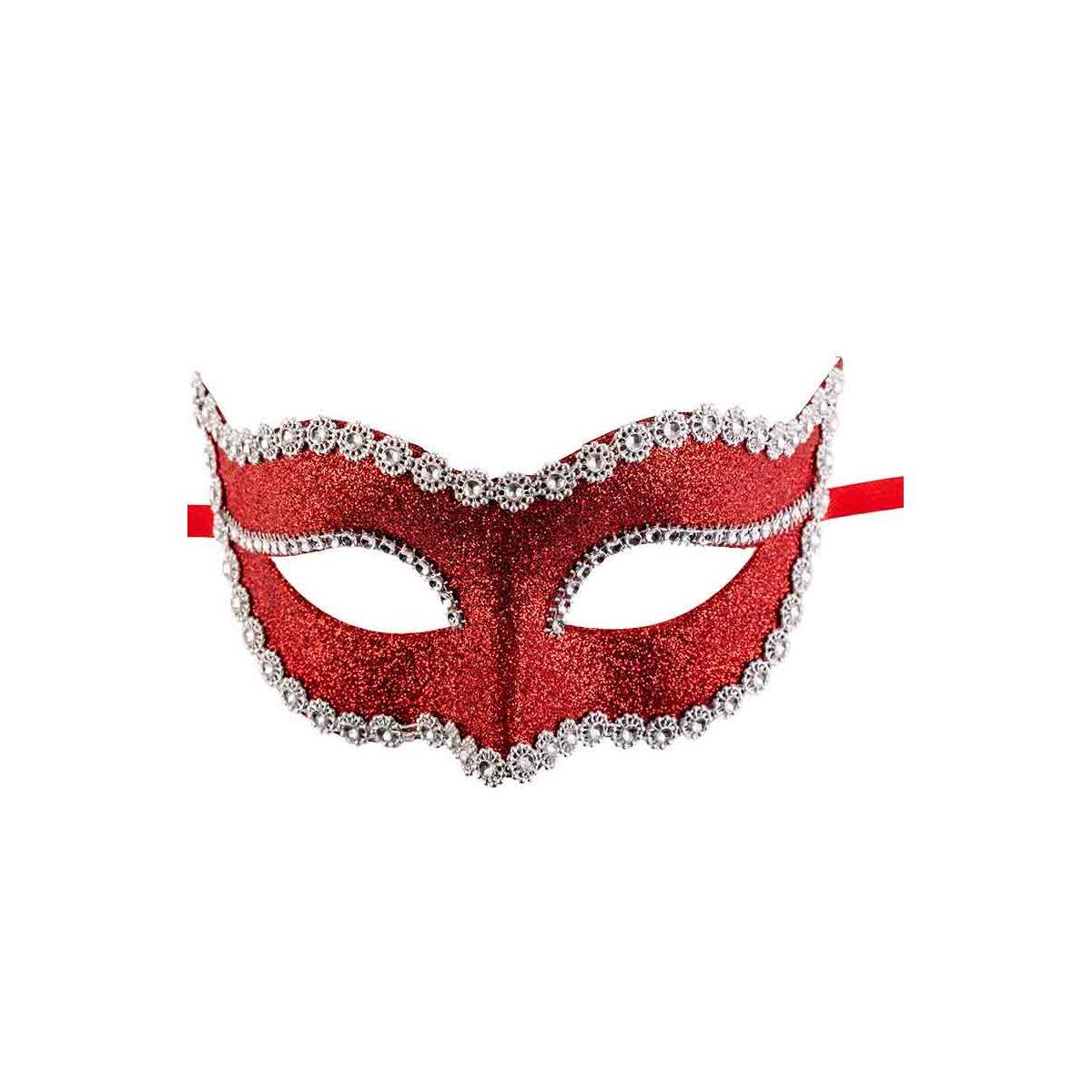 Maschera Viso PVC Rossa con Glitter e Strass |Carnival Toys