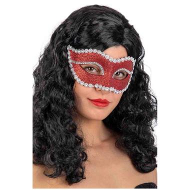 Maschera Viso PVC Rossa con Glitter e Strass |Carnival Toys