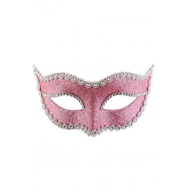 Maschera Viso PVC Rosa con Glitter e Strass |Carnival Toys