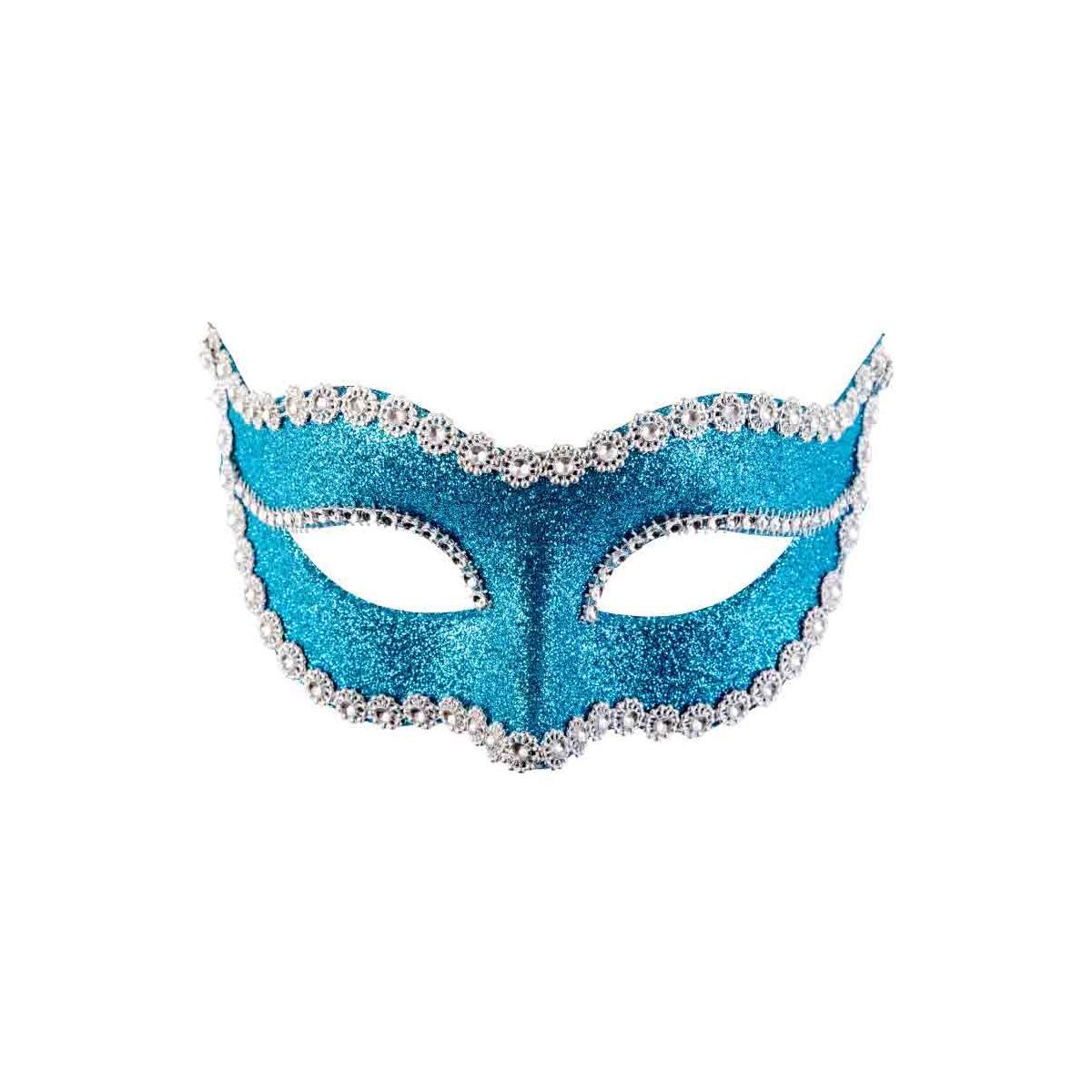 Maschera Viso PVC Azzurra con Glitter e Strass |Carnival Toys