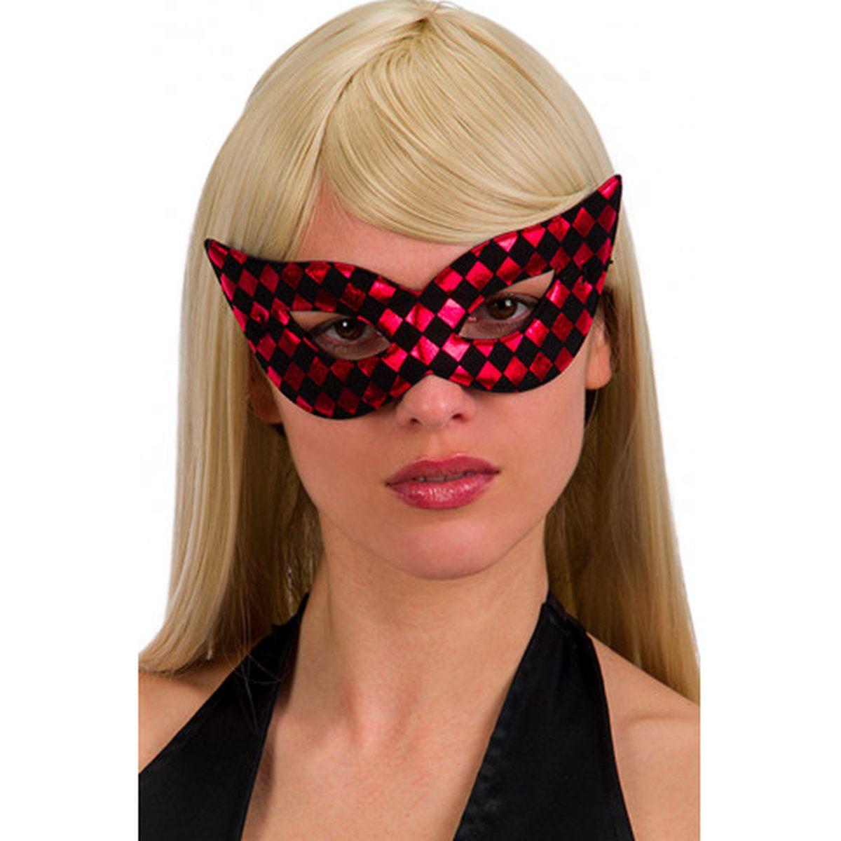 Maschera Viso Tessuto Scacchi Rossa e Nera |Carnival Toys