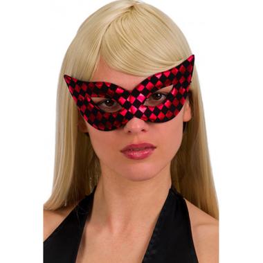 Maschera Viso Tessuto Scacchi Rossa e Nera |Carnival Toys
