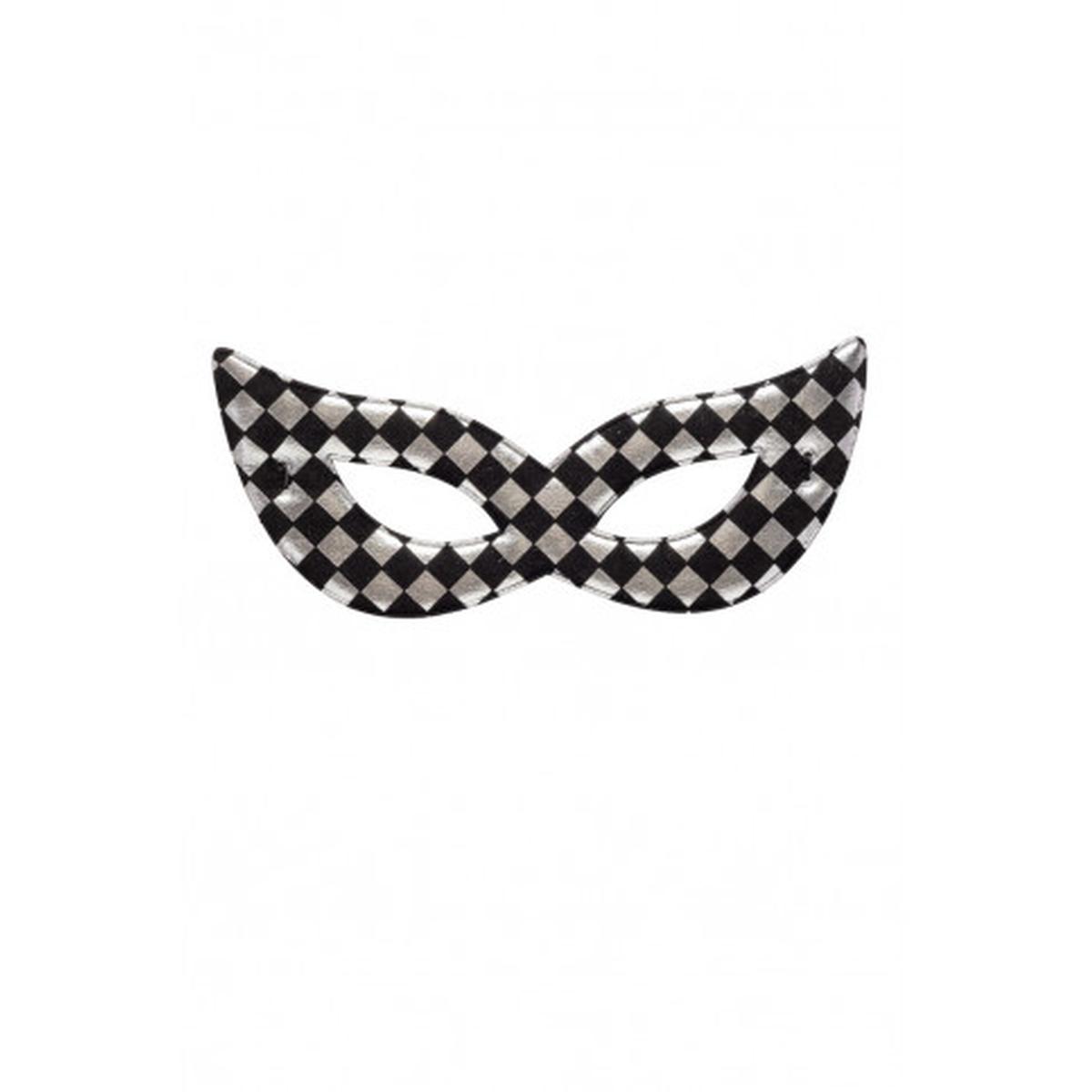 Maschera Viso Tessuto Scacchi Argento e Nero |Carnival Toys