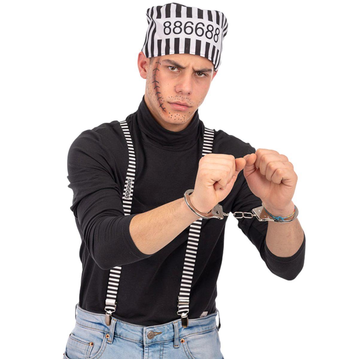 Costume Prigioniero con Cappello Bretelle e Manette |Carnival Toys