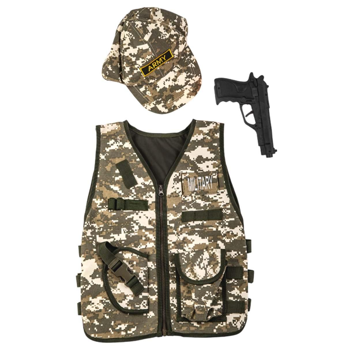 Costume Giubbotto Soldato Militare con Cappello e Pistola |Carnival Toys