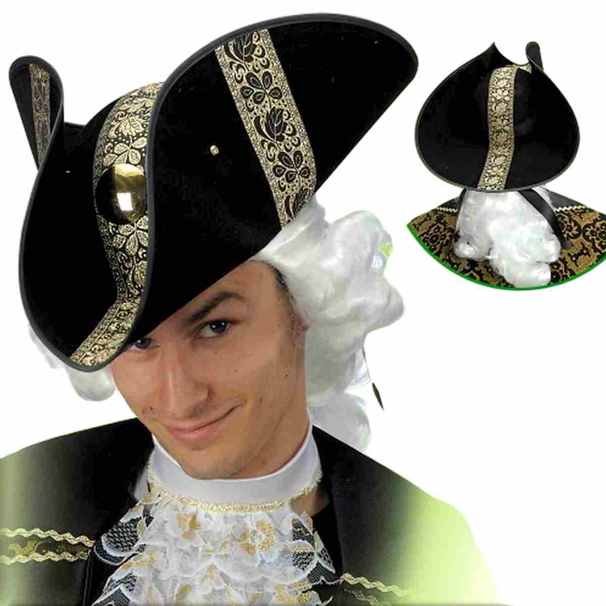 Cappello Tricorno Nero con Passamaneria |Carnival Toys