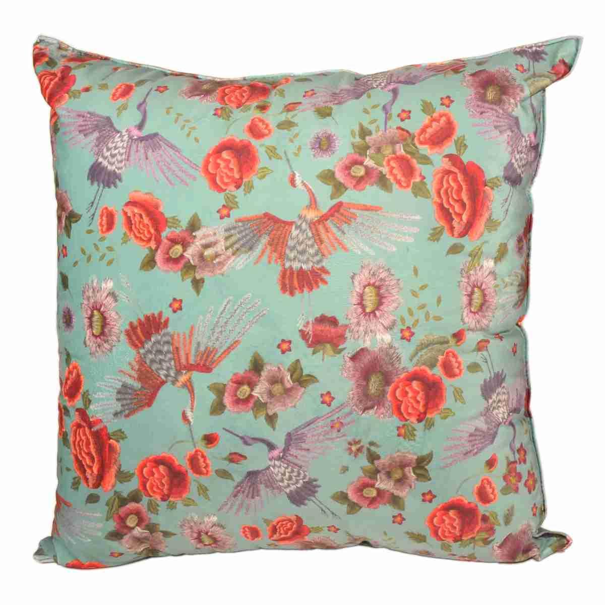 Cuscino Arredo Velour Bird Verde cm.50x50x19 | Alore Casa