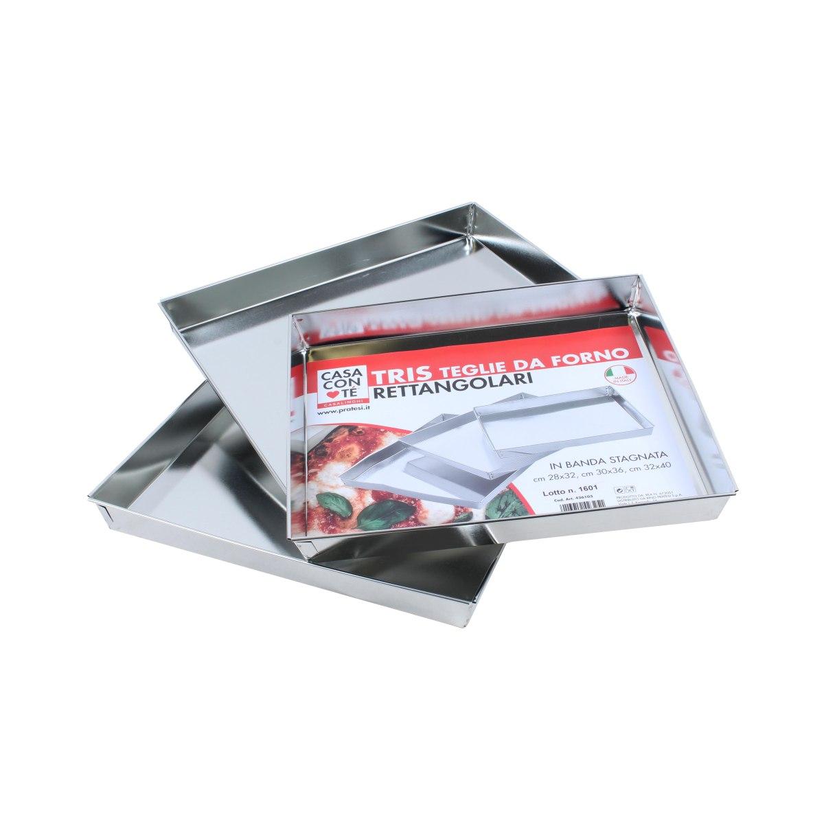 Teglia Rettangolare cm.32 36 40 Pieghevole Stagnata Set 3 pz.3 | Casa Conte