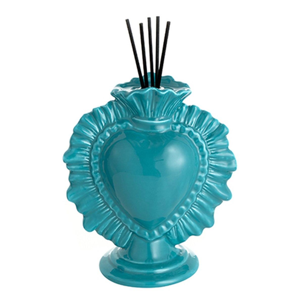 Cuore Ex Voto Porcellana Diffusore Essenze Turchese con Bastoncini cm.14 | Montemaggi