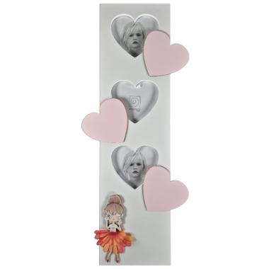 Cornice Multipla 3 Posti Legno Bambolina con Abito Rosa cm.57x20 | Mascagni