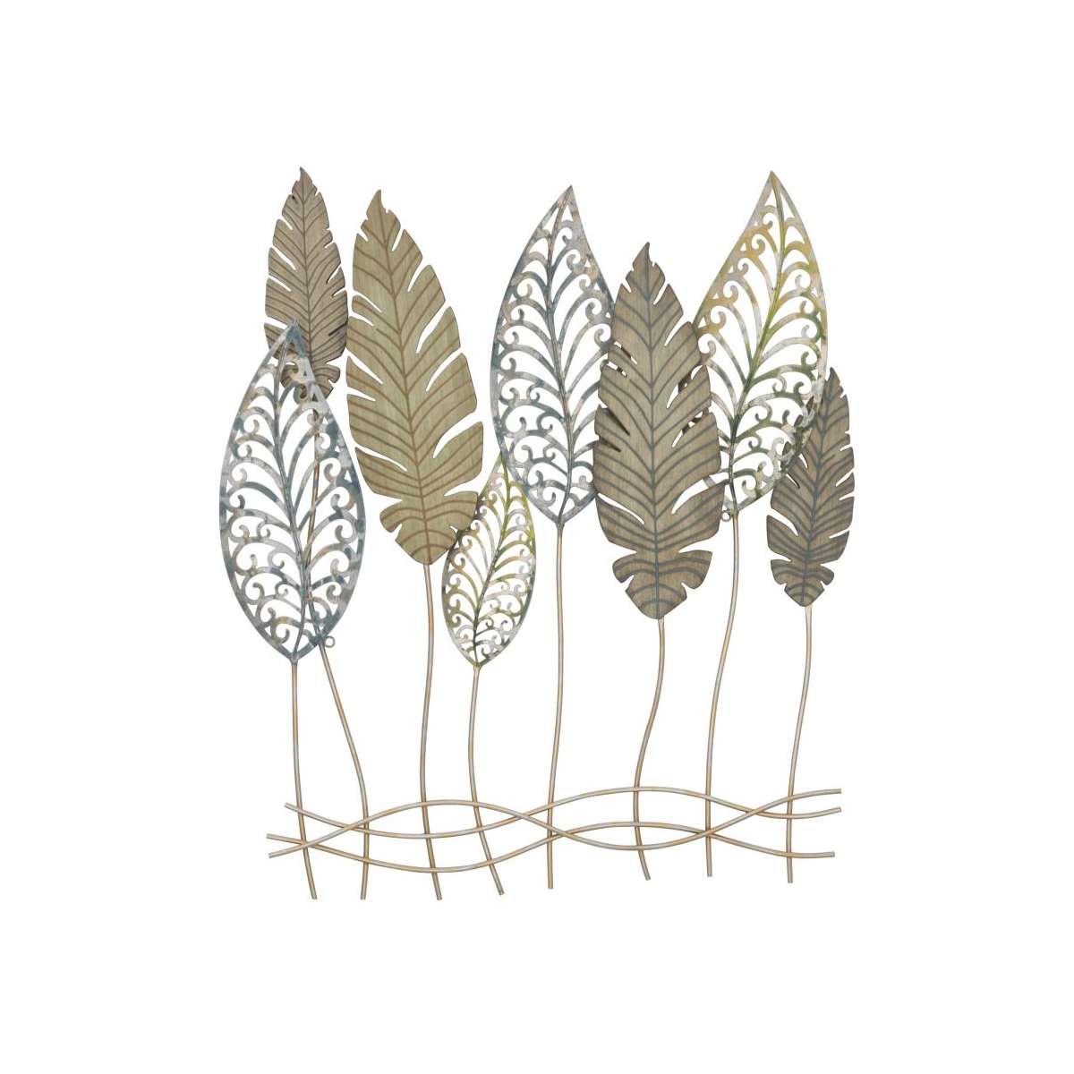 Quadro Pannello In Ferro E Legno Foglie Mod.C cm.75x2,5x87 |Mauro Ferretti