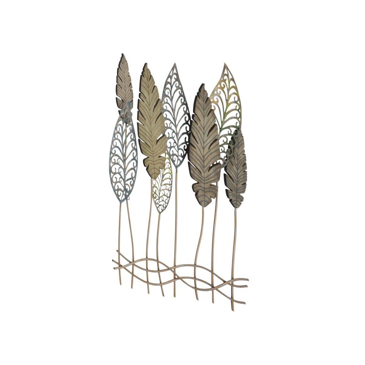 Quadro Pannello In Ferro E Legno Foglie Mod.C cm.75x2,5x87 |Mauro Ferretti