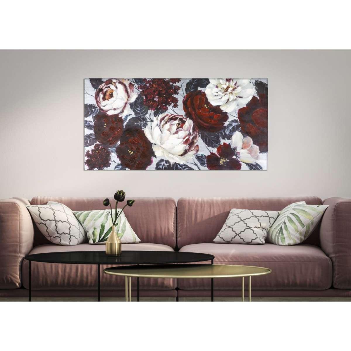 Quadro Dipinto Tela White Red Flower Darkback cm.120x3,7x60 |Mauro Ferretti