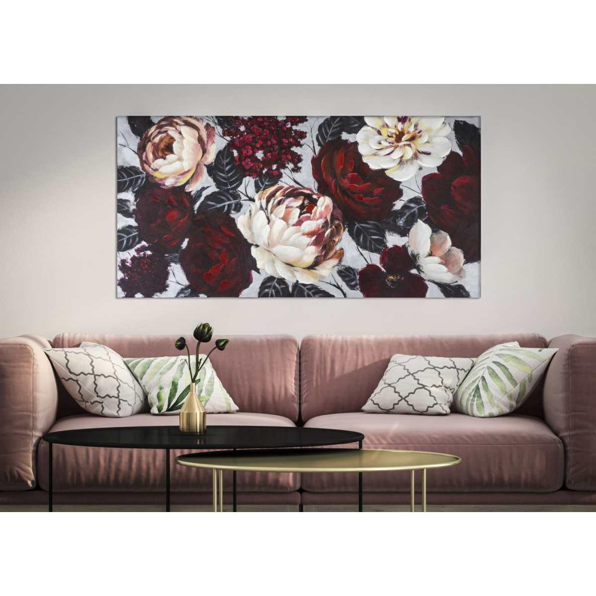Quadro Dipinto Tela White Red Flower Lightback cm.150x3,8x76 |Mauro Ferretti