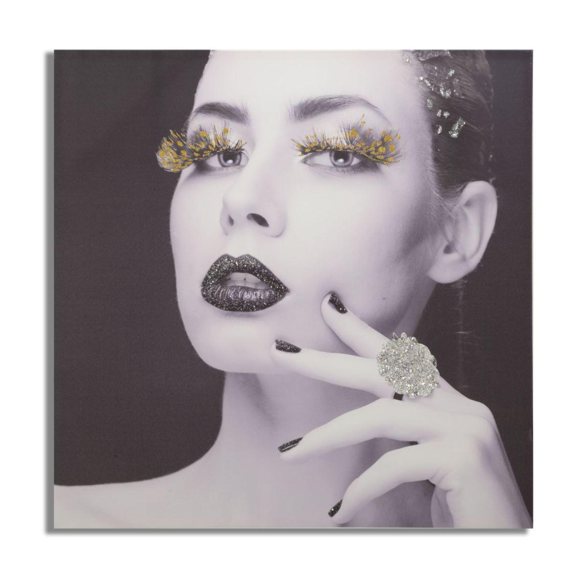 Quadro Stampa Su Tela Con Applicazioni Lady Dark cm.80x2,8x80 |Mauro Ferretti