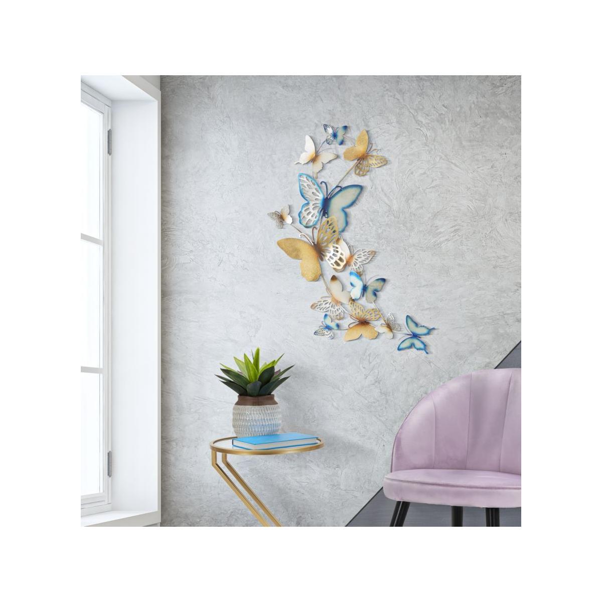 Quadro Pannello Da Muro Butterflies Oro/Celeste C cm.59,5x4x111,5 |Mauro Ferretti