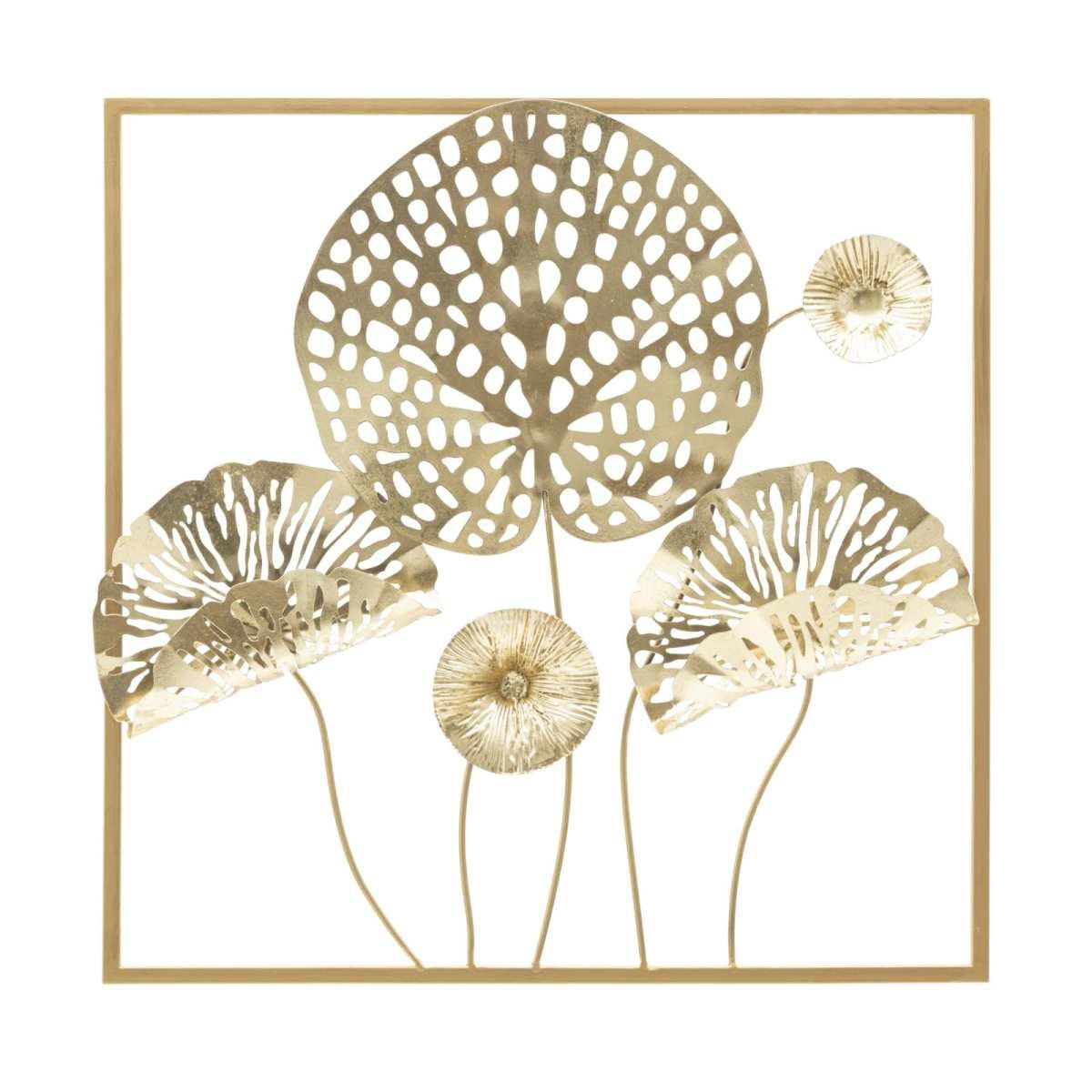 Quadro Pannello In Ferro Gold Flowers cm.50x5x50 |Mauro Ferretti