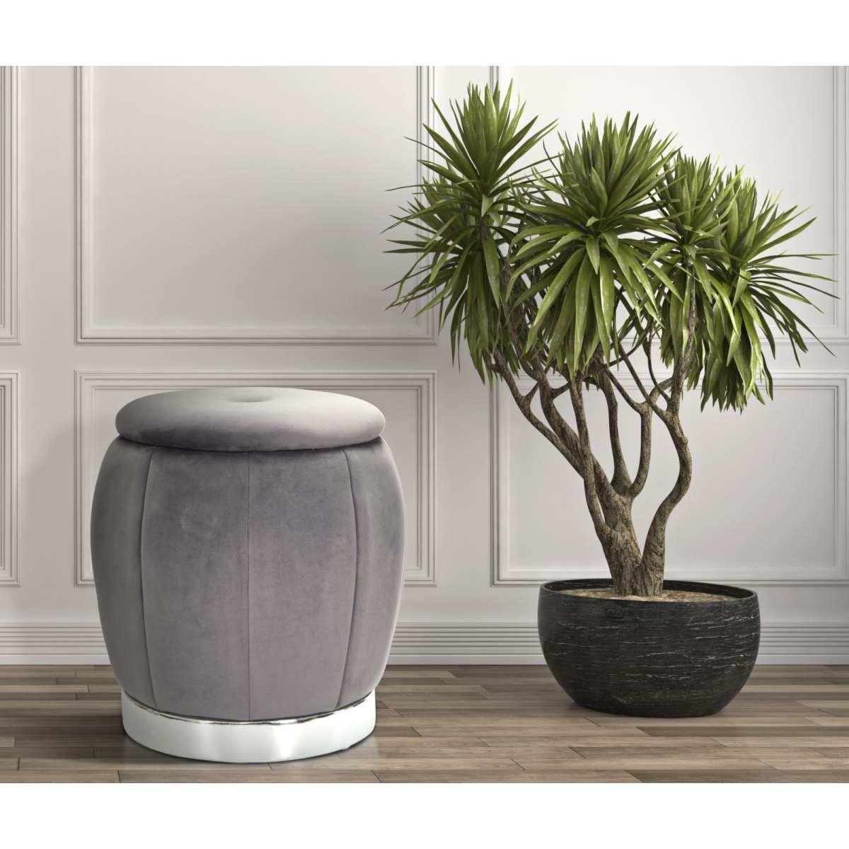 Pouf Contenitore Paris Grigio/Silver cm.Ø43x43 |Mauro Ferretti