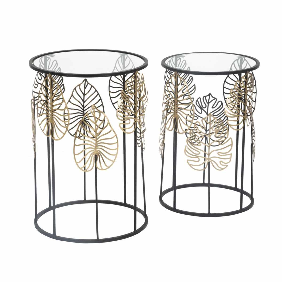 Tavolinetti Foglie Glam Coppia cm.Ø38x55-33x50 |Mauro Ferretti
