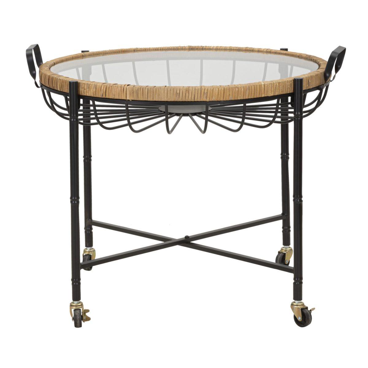 Tavolinetto Cebu Con Vetro E Ruote cm.70,5x65x57 |Mauro Ferretti