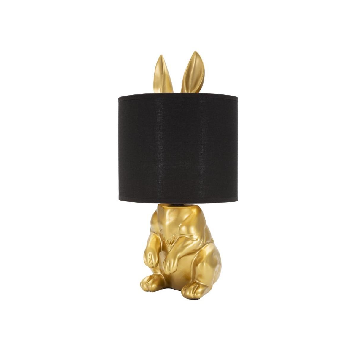 Lampada Da Tavolo Coniglio Oro Nero Con Paralume cm.Ø20x43 |Mauro Ferretti