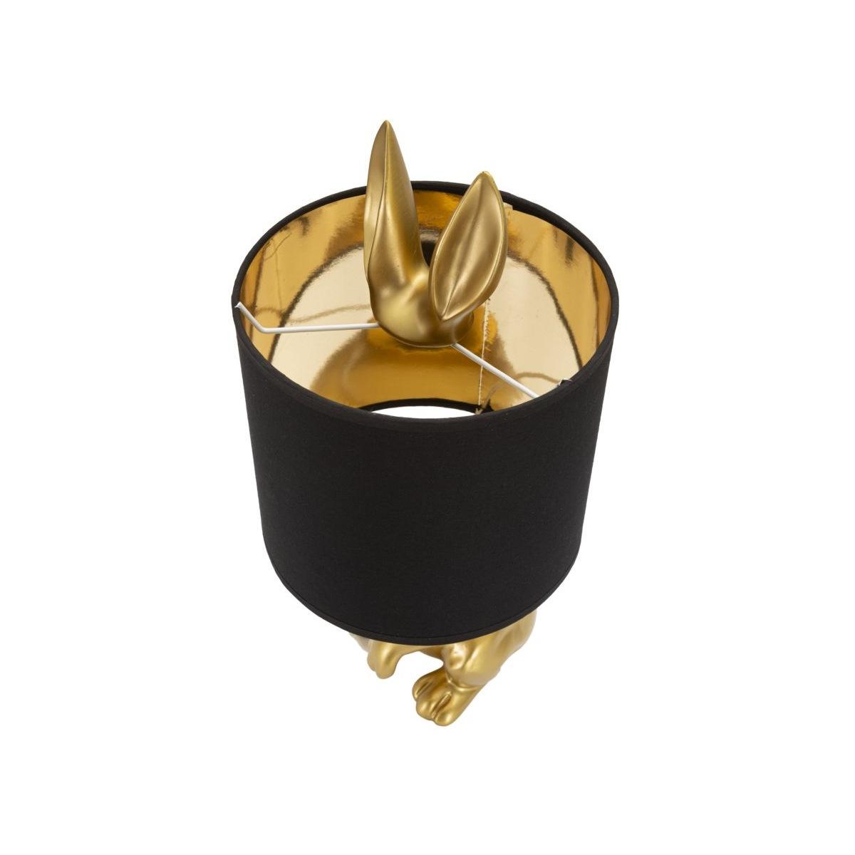 Lampada Da Tavolo Coniglio Oro Nero Con Paralume cm.Ø20x43 |Mauro Ferretti