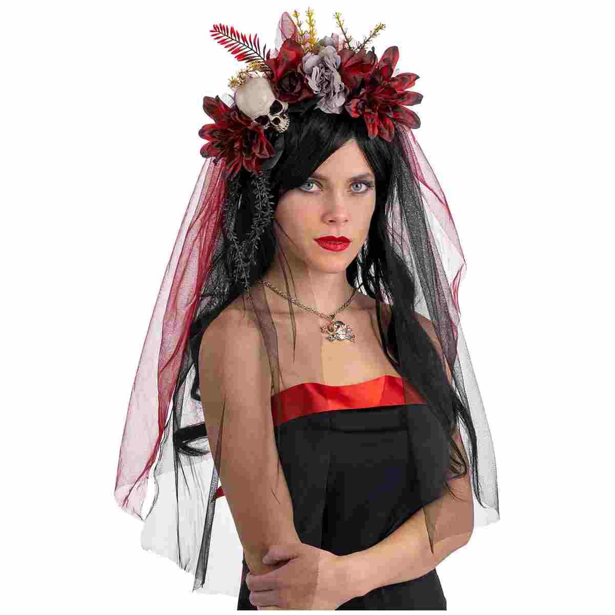 Cerchietto con Fiori, Teschio e Velo |Carnival Toys