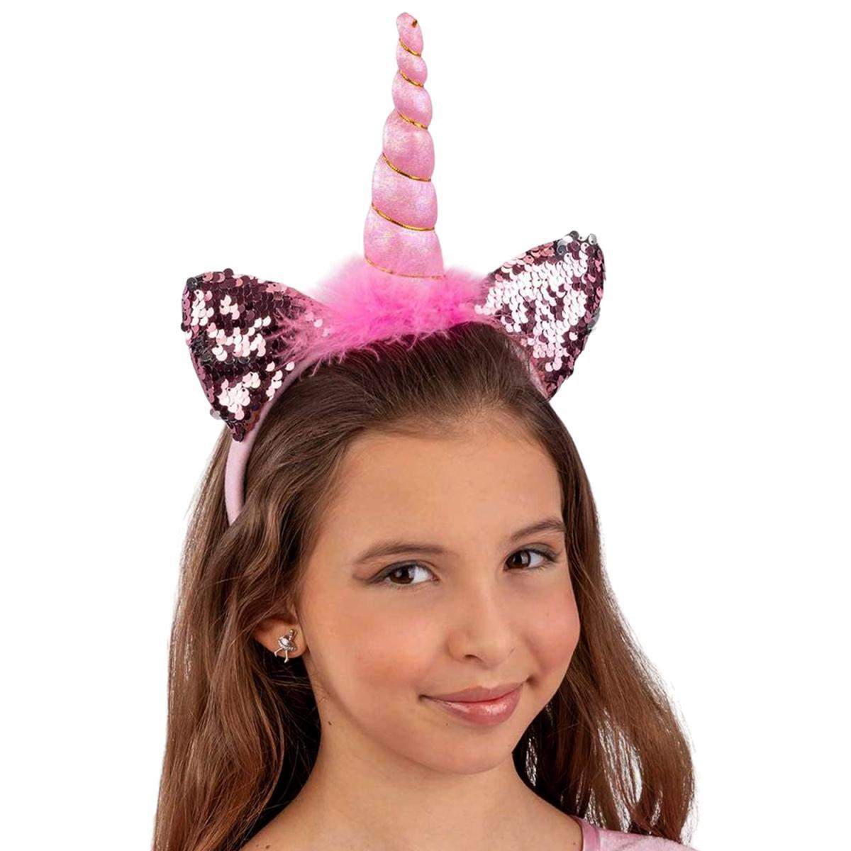 Cerchietto Unicorno Rosa Argento con Paillettes Reversibili |Carnival Toys