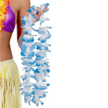 Collana Hawaii con Fiori Grandi Blu e Bianca in Tessuto |Carnival Toys