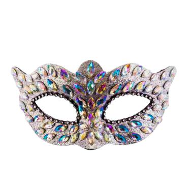 Maschera Viso PVC Argento con Gemme e Strass |Carnival Toys