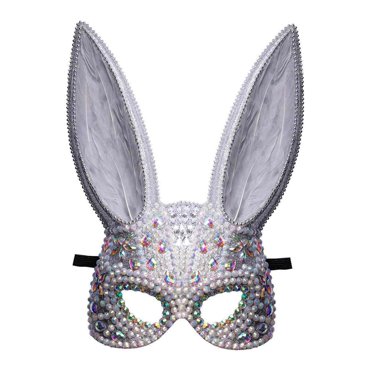 Maschera Viso PVC Coniglio Grigio con Strass e Piume |Carnival Toys