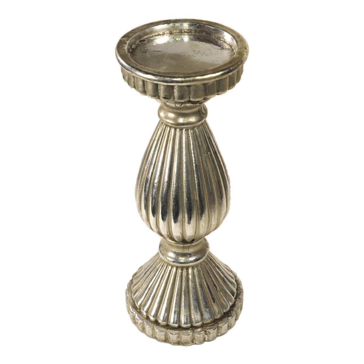 Porta Candela Argento Anticato Resina cm.13x32