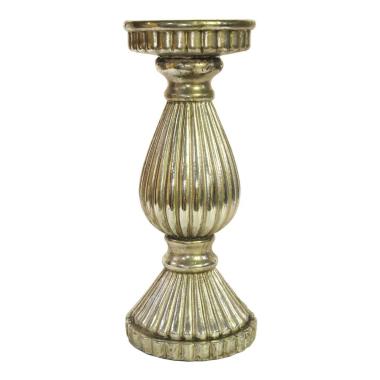 Porta Candela Argento Anticato Resina cm.13x32