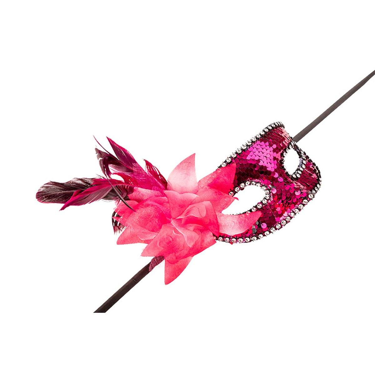 Maschera Viso PVC con Paillettes Fucsia Fiore e Piume |Carnival Toys