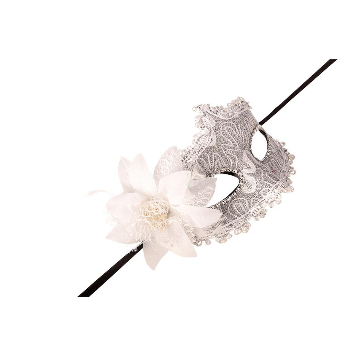 Maschera Viso PVC Damascata Argento con Fiore |Carnival Toys