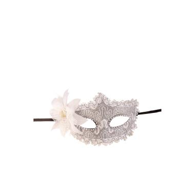 Maschera Viso PVC Damascata Argento con Fiore |Carnival Toys