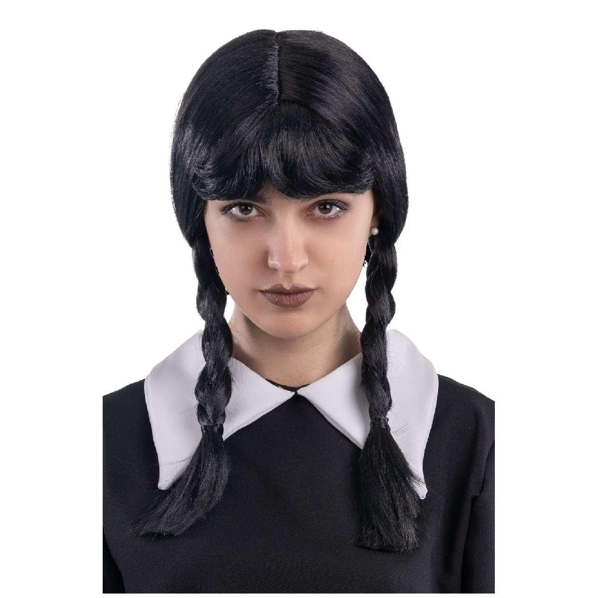 Parrucca Mercoledì con Trecce e Frangia |Carnival Toys