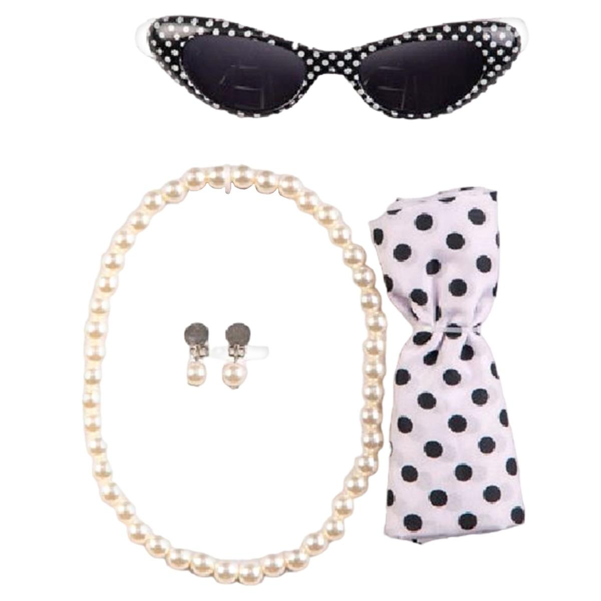 Costume Anni '60 con Occhiali Foulard Collana Orecchini |Carnival Toys