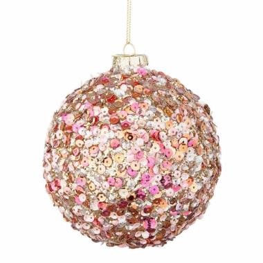 Pallina Natale Vetro cm.Ã˜10 Rosa con Paillettes |Bizzotto