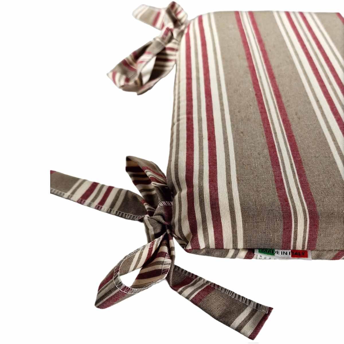 Cuscino Sedia Teflon Rayur Antimacchia Righe Rosso cm.37x37 | Alore Casa