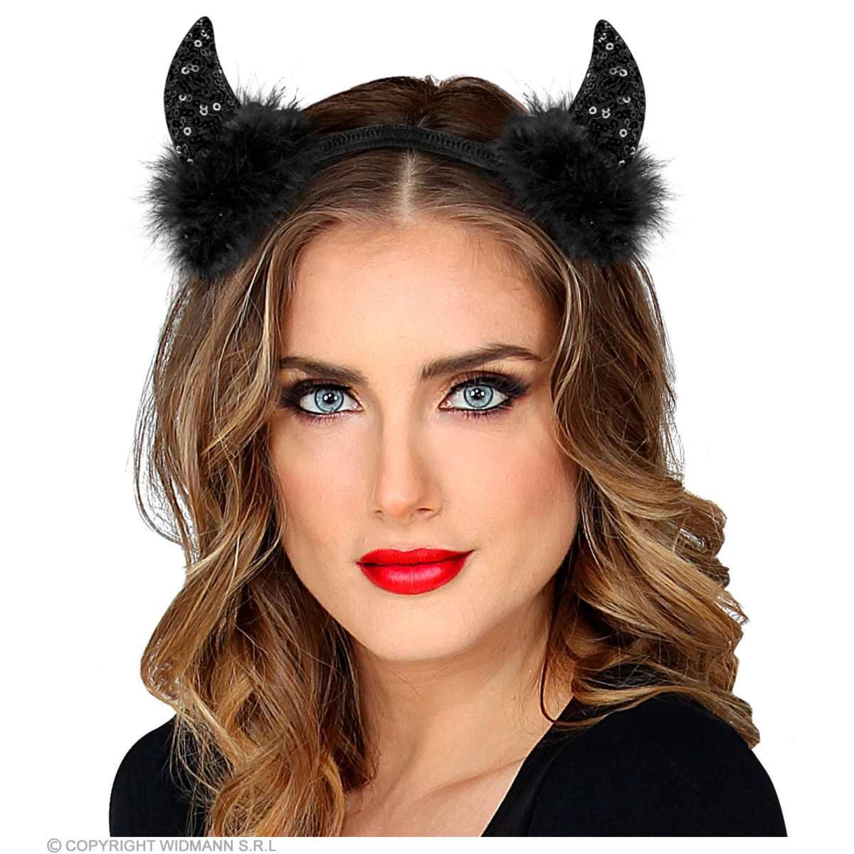 Cerchietto con Corna in Paillettes Nere e Marabout |Widmann