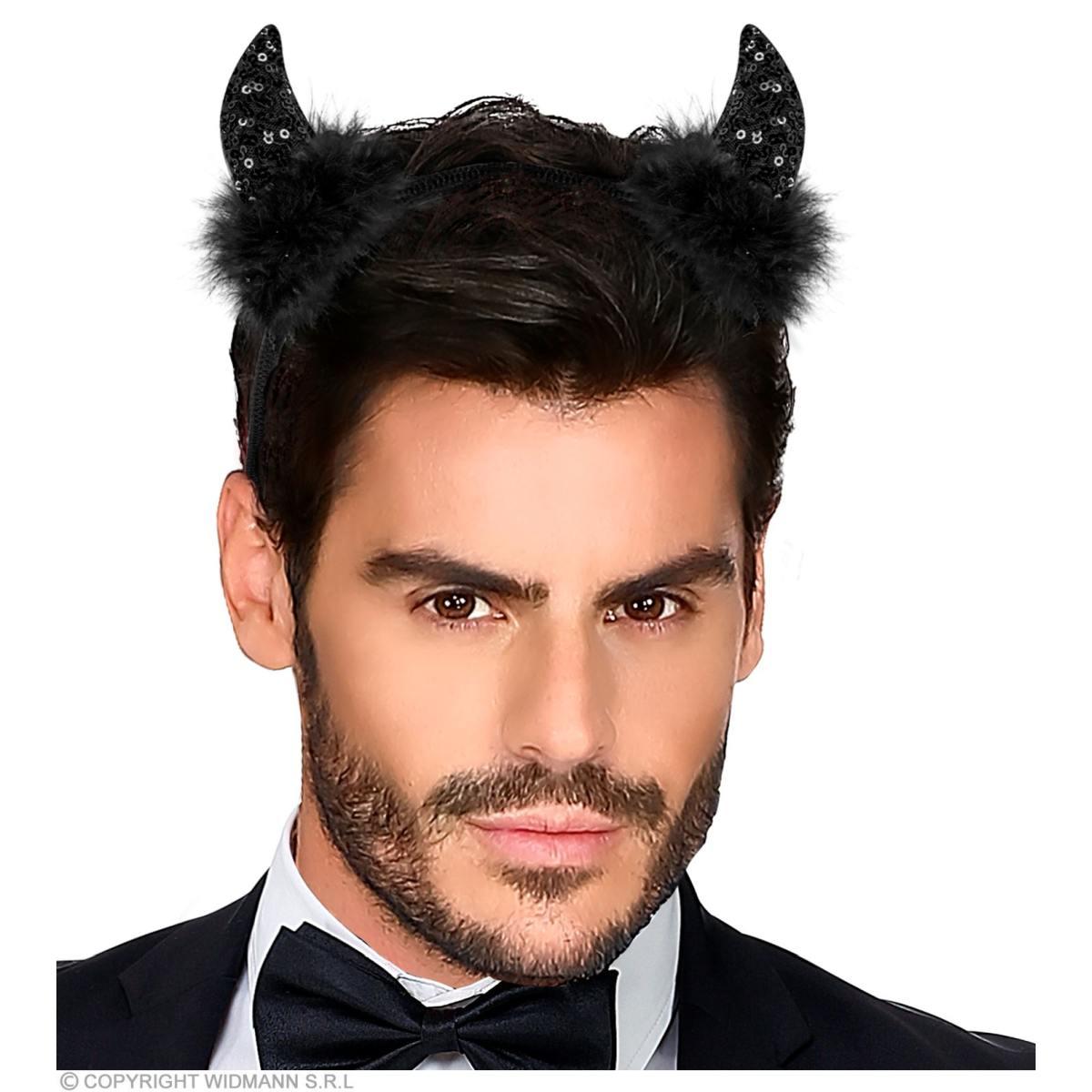 Cerchietto con Corna in Paillettes Nere e Marabout |Widmann