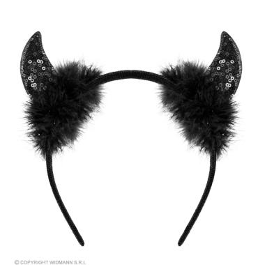 Cerchietto con Corna in Paillettes Nere e Marabout |Widmann