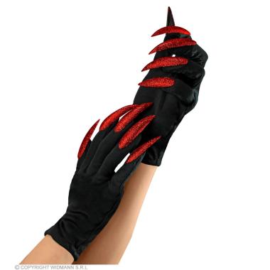Guanti Neri con Unghie Rosse Lunghe |Widmann