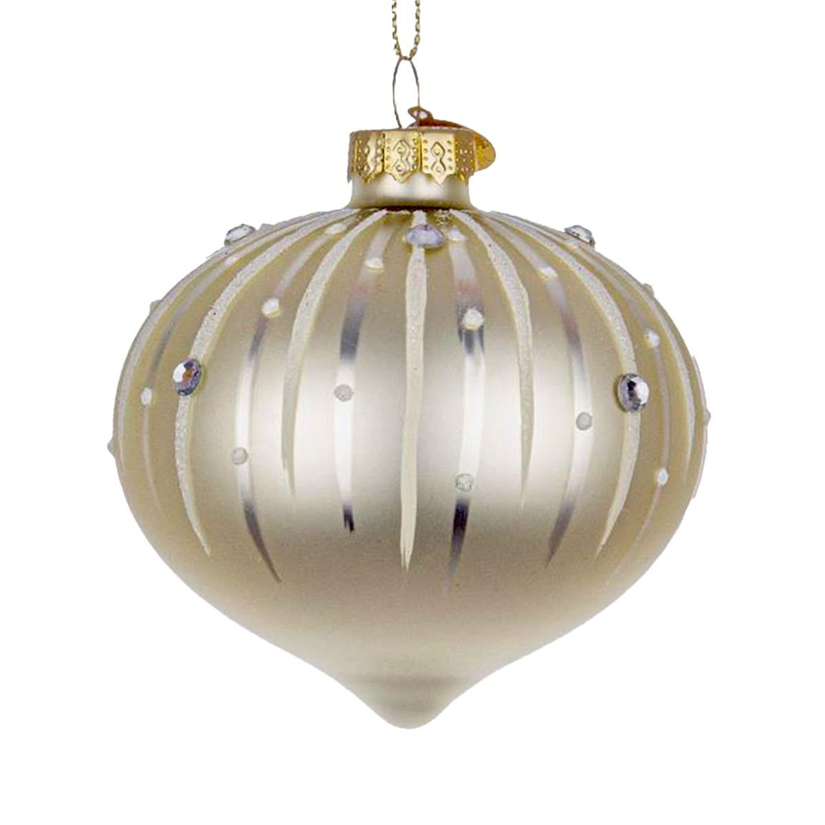 Pallina Natale Vetro Cipolla Bianco Perla cm.8 |Bizzotto