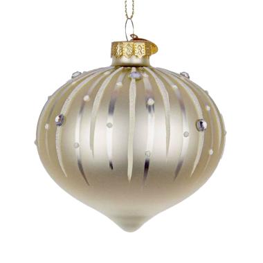 Pallina Natale Vetro Cipolla Bianco Perla cm.8 |Bizzotto